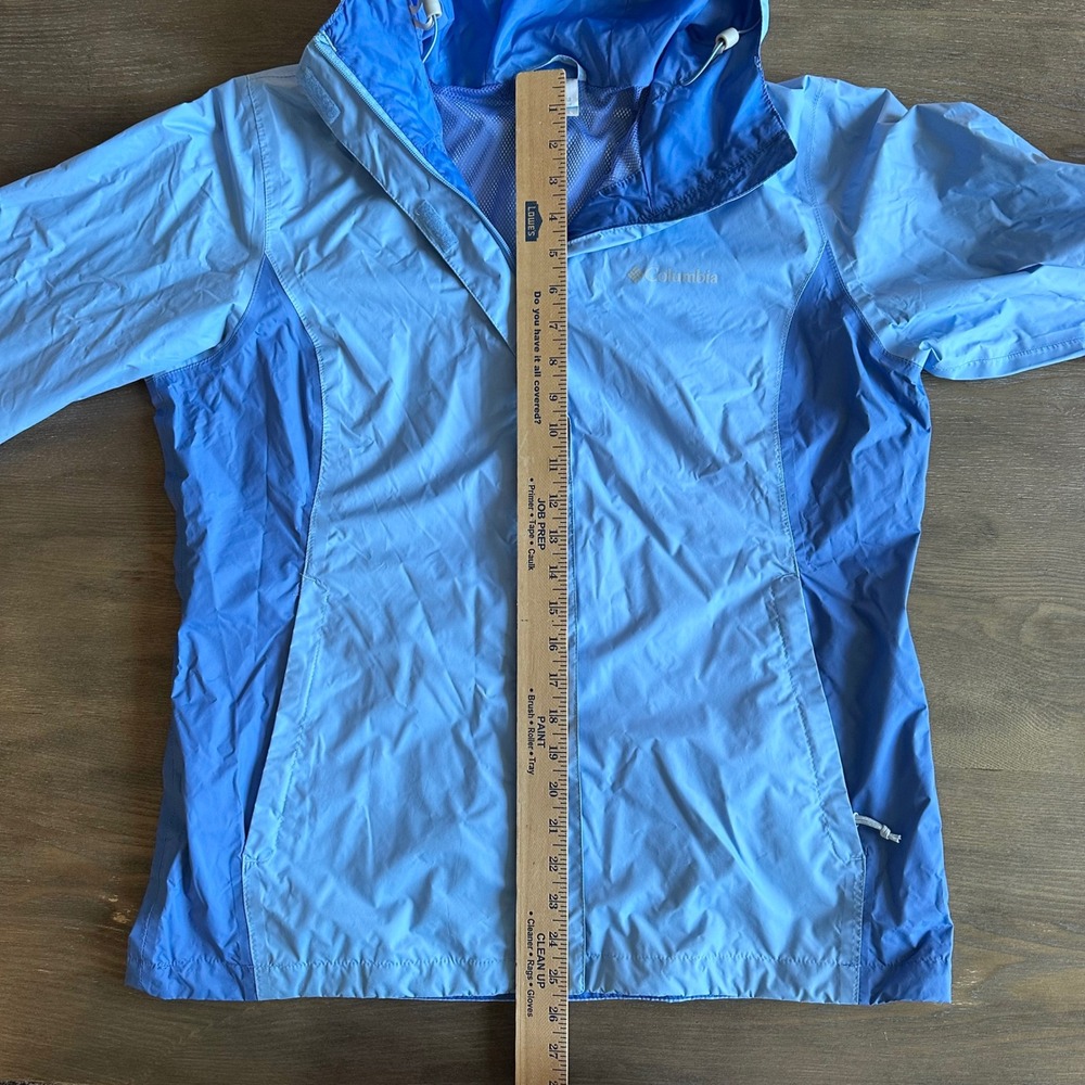 Columbia Omni-Tech Rain Jacket Womens Lg Blue Waterproof Hooded Shell Gorpcore - Picture 5 of 12